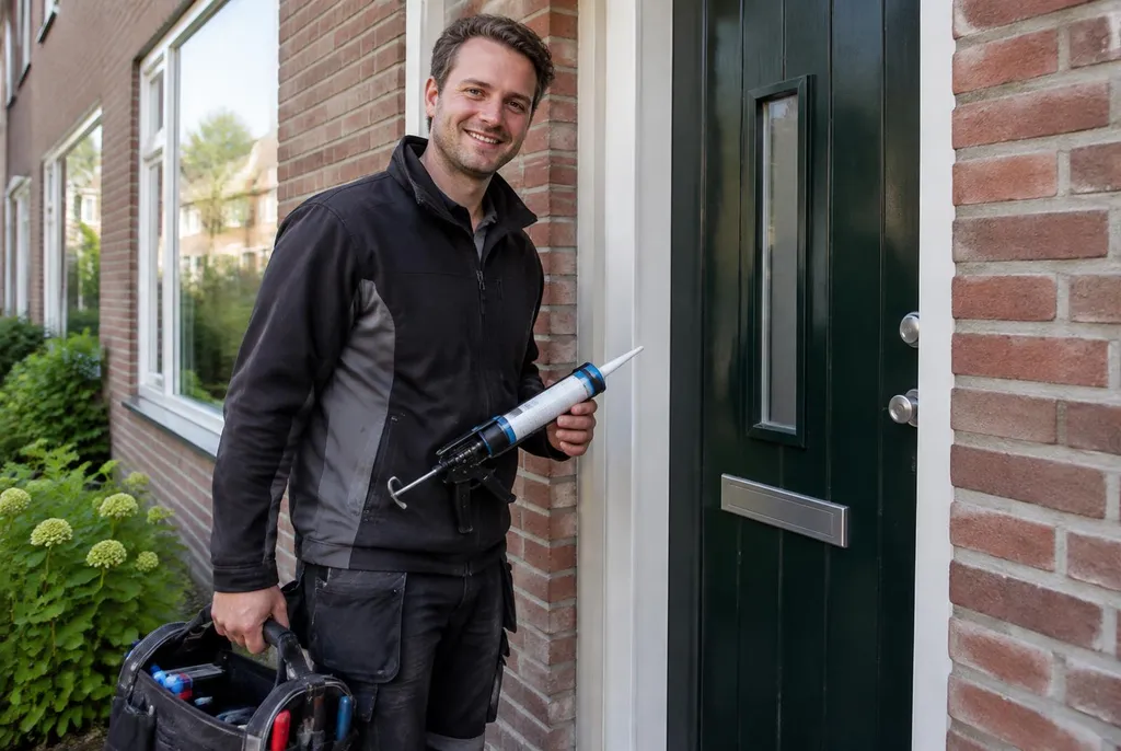 Vakman van Kitbedrijf Oosterhout bij de voordeur van een woning